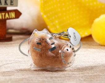 Personalized Cat Fur Keepsake Keychain: Engraved Pet Memorial