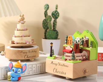 Engraved Wooden Music Box: Personalized Carousel Gift for Baby,1st Birthday Gift, Baby Shower, Gift for Kid, Musical Train,Birthday Gift