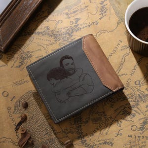 Regalo personalizado con patrón de billetera, billetera de cuero con foto grabable personalizada para hombres, recuerdo de foto, Día del Padre, regalo para esposo, novio