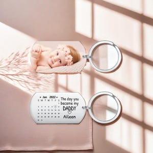 Personalized Photo Keychain: Engraved Date, New Dad Gift