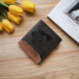 Cartera con foto grabable personalizada para hombre, regalo de cuero personalizado con recuerdos preciados, regalo para el Día del Padre, regalo para esposo, papá y novio.
