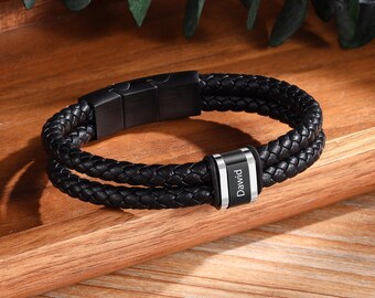 Bracelet en cuir tressé personnalisé : nom personnalisé gravé bijoux pour hommes