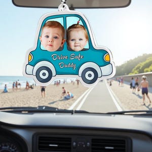 「安全運転パパ」ベビーカーオーナメント - パーソナライズされた漫画ベビーフェイスアクリルカーハンガー - 初めての父の日ギフト、新米パパへのギフト