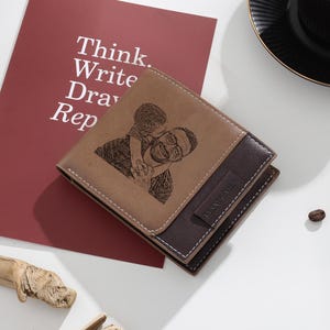 Kundenspezifisches Brieftaschenmuster, gravierbare Ledergeldbörse, personalisiertes Erinnerungsfoto Geschenk für Ehemann, Freund, Vatertag