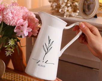 Personalized Engagement Gift Vase, Custom Ceramic Wedding Vase for Couple, Newly Engaged Bride to Be Gift, Anniversary Gift for Newlyweds
