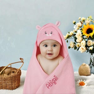 Personalized Baby Hooded Towel: Embroidered Name, Soft Coral Fleece