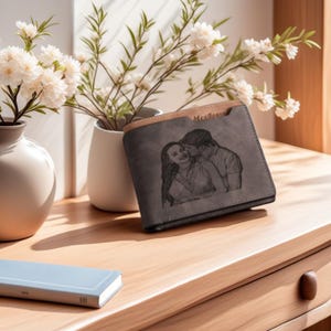 Personalisierte gravierbare Leder Foto Geldbörse für Männer, individuelles Geschenk mit Brieftaschen-Muster für Ehemann, Freund, Vatertagsgeschenkidee
