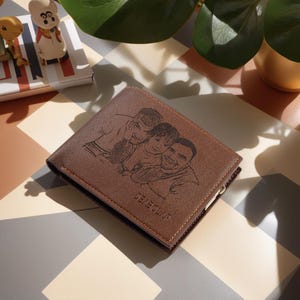 Cartera de cuero con foto grabable personalizada para hombre, regalo personalizado con patrón, Día del Padre, regalo para esposo o novio.