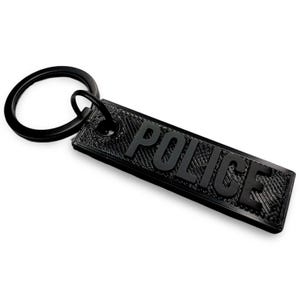 3D printed POLICE keyring all black with raised lettering, ideal gift for police officers