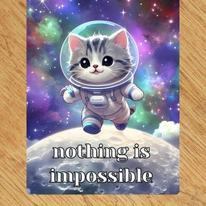 Autocollant chat mignon | Chat sur la lune | Autocollants spatiaux | Motivation | autocollants en vinyle | Accessoires pour ordinateur portable | Autocollants pour chats | Album de croquis