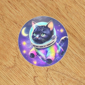 zwarte kat in de ruimte | Kattensticker | Verjaardagskinderen | Stickers voor notitieboeken | zwarte kat sticker | Verjaardagscadeau