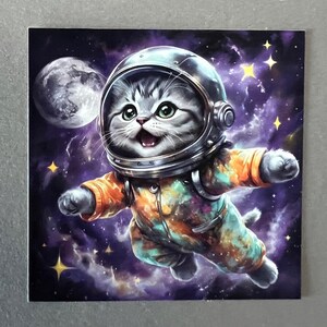 schattige kattensticker / sticker kat in de ruimte / ruimtekat / notitieboekjesticker / cadeau verjaardag / verjaardag kinderen / kattencadeau