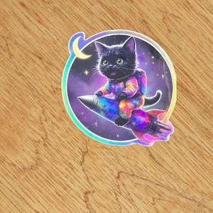 Adesivo gatto spazio / gatto nero / adesivo bambini / adesivo in vinile / adesivo astronauta / adesivo gatto / regalo compleanno