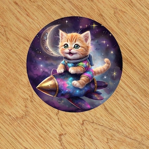 Adesivo gatto carino | Gatto nello spazio | Adesivi per bambini | Adesivi per quaderni | Adesivo gatto | Regalo di compleanno | Adesivi spaziali
