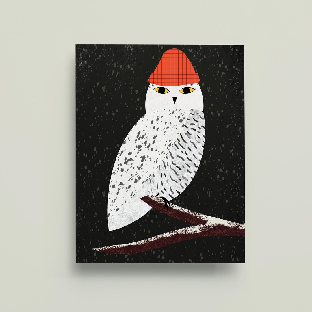 Snowy Owl in Winter Hat – Cozy Holiday Greeting Card - Etsy