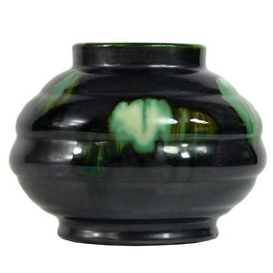 Art Deco ceramic vase, Faiencerie Thulin, Belgium, 1930s vintage glazed signatured