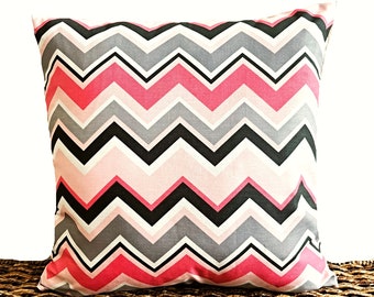 Pink Chevron Pillow Cover Cushion Gray Black White Decorative Throw Pillow 16x16