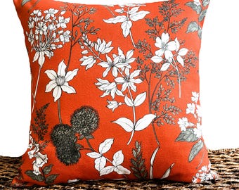 Fall Floral Throw Pillow Cover Cushion: Burnt Orange Autumn Decor (18x18)