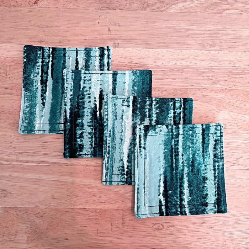 Blue Stripe Coasters Mug Rugs Abstract Fabric Black White Coastal Beach Decor Table Set of 4 image 5
