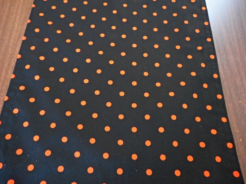 Ghosts Halloween Table Runner Pumpkins Trick or Treat Polka Dots Black Orange White Reversible Table Decor Halloween Decor