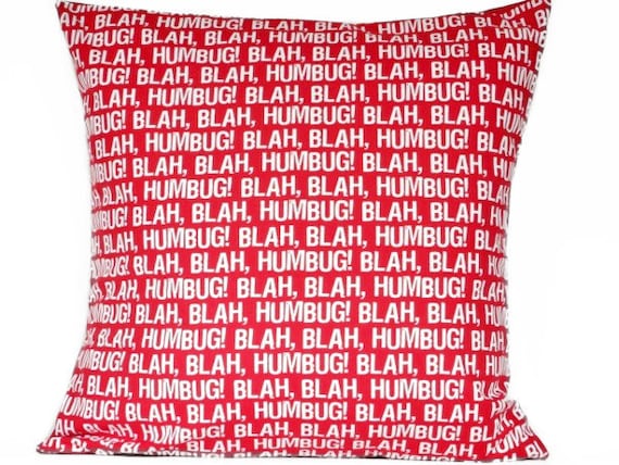 Sale 10 00 Blah Humbug Christmas Pillow Cover Cushion Red Etsy
