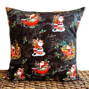 Père Noël taie d'oreiller coussin Coussin écriture postale du monde traîneau houx cardinal décoration de Noël rouge vert noir blanc gris 18 x 18