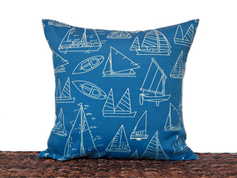 Blue Sailboats Outdoor Pillow Cover Cushion Nautical Etsy