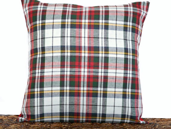 Christmas Plaid Pillow Cover Cushion White Red Plaid Pillow Christmas Pillow