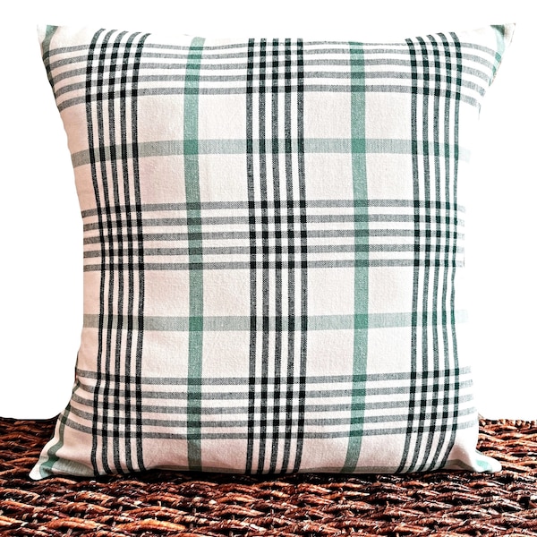 Blue Plaid Pillow Cover Cushion Navy Sage Green White Repurposed Summer Decor Decorative 16x16