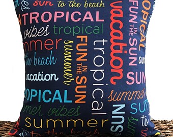 Outdoor Beach Words Pillow Cover Cushion Tropical Coastal Boat Decor Summer Sun Navy Blue Red Pink Yellow Orange Pink Decorative 18x18