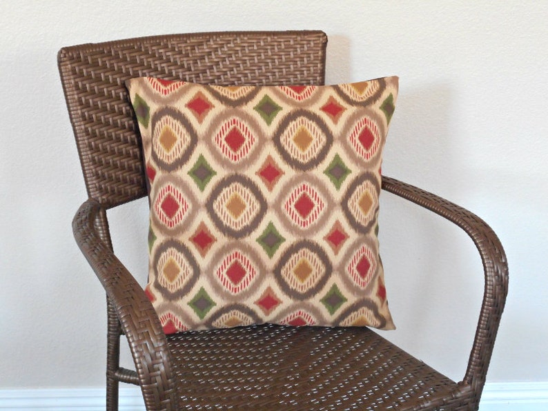 Brown Ikat Pillow Cover Cushion Geometric Fall Autumn Red Etsy