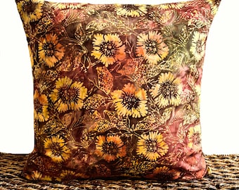 Floral Batik Throw Pillow Cover Cushion: Bohemian Fall Decor (18x18)