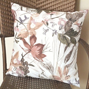 Watercolor Floral Pillow Cover Cushion Abstract Rose Brown Gray Lilac Green Beige Repurposed Decorative 18x18 image 4