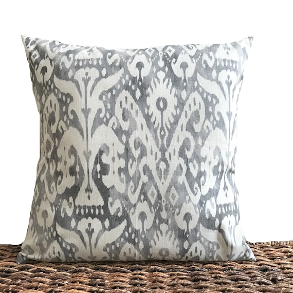 Gray Ikat Pillow Cover Cushion Beige Repurposed Decorative Etsy