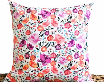 Purple Floral Pillow Cover Cushion Throw Pillow Peach Orange Lilac Green Turquoise Mustard White Decorative 18x18