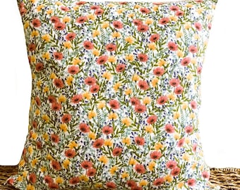 Floral Pillow Cover Cushion Spring Red Pink Yellow Gold Purple Green Beige Decorative 18x18