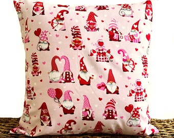 Gnomes Valentine Pillow Cover Cushion Throw Pillow Hearts Love Arrows Pink Red White Valentines Decor 18x18