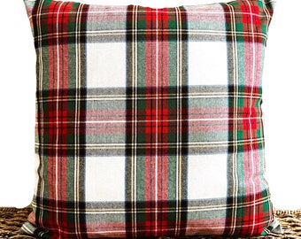 Plaid Christmas Pillow Cushion Throw Pillow Tartan Green Red Yellow Black Beige Christmas Decor Repurposed 18x18