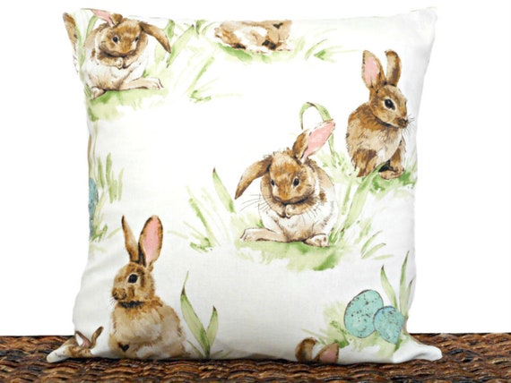 14/"16/" 18/" New Children Cushion Cover Taupe Pink Bunny Rabbits Print Handmade