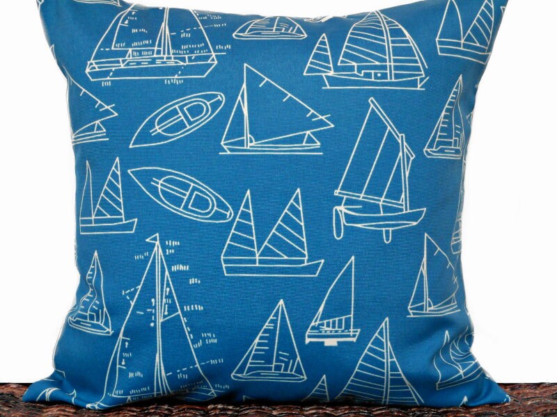 Blue Sailboats Outdoor Pillow Cover Cushion Nautical Etsy