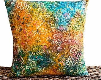 Batik Pillow Cover Cushion Throw Pillow Turquoise Orange Pink Green Bohemian 18x18