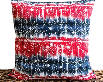 Tie Dye Stars Pillow Cover Cushion Throw Pillow Patriotic Americana Red White Blue Fourth of July Decor 18x18