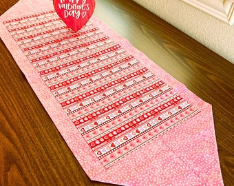 Valentine Table Runner Hearts Sweet Tarts Lockets Polka Dots Stripes Arrows Pink Red Purple White Valentines Day Decor Reversible 14x42