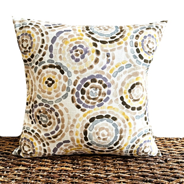 Geometric Circles Pillow Cover Cushion Throw Pillow Gray Purple Brown Yellow Tan Beige 18x18