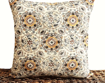 Floral Medallion Throw Pillow Cover Cushion: Burnt Orange, Gray, and Black (18x18)