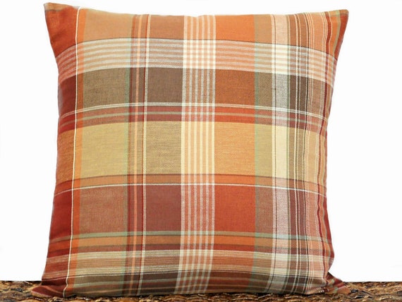 Fall Plaid Pillow Cover Cushion Autumn Gray & Rust Plaid Pillow Cover Plaid