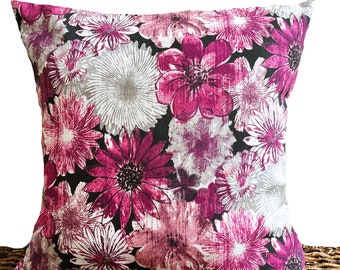 Magenta Mauve Floral Pillow Cover Cushion Gray Black Beige Purple Throw Pillow 18x18