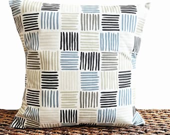 Brush Strokes Pillow Cover Cushion Stripes Throw Pillow Black Teal Blue Gray Taupe Beige 18x18