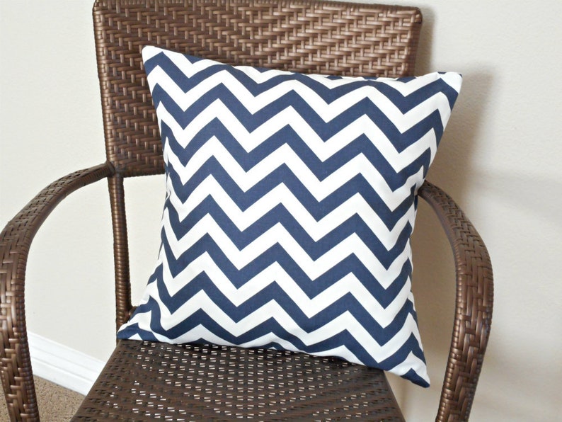 Navy Blue Chevron Pillow Cover Cushion White Nautical Etsy
