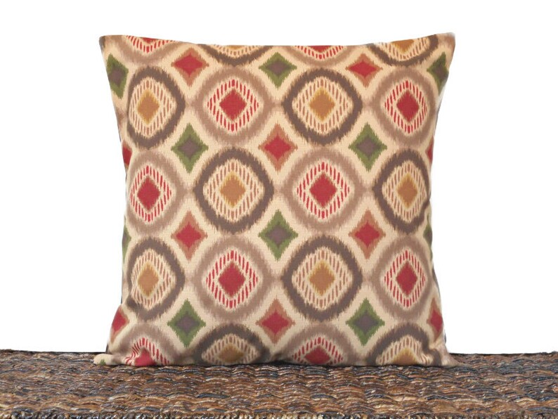Brown Ikat Pillow Cover Cushion Geometric Fall Autumn Red Etsy